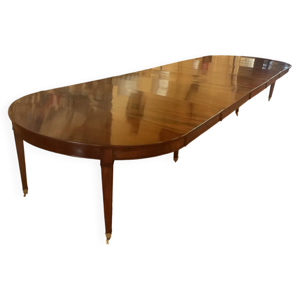 Table de salle à manger extensible d'époque Louis XVI en acajou à bandeau d