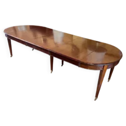 Table de salle à manger extensible Louis XVI en acajou à bandeau -19° siècl