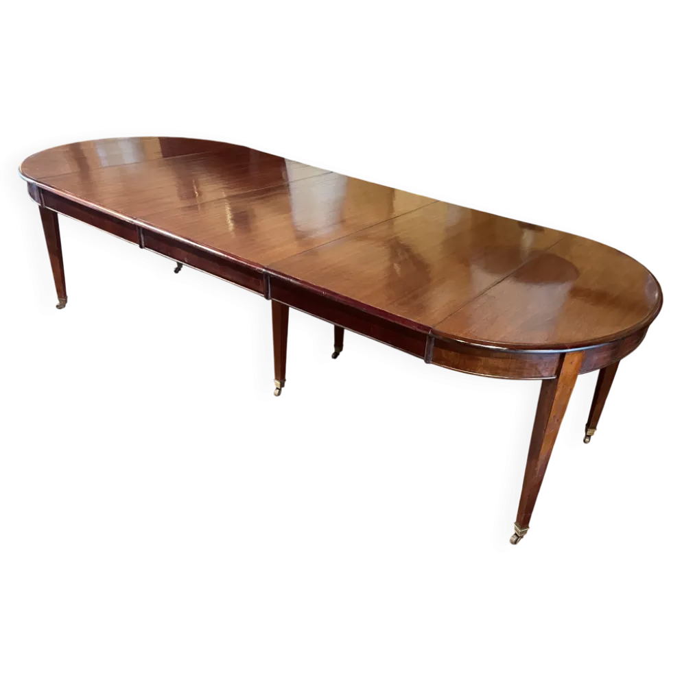 Table de salle à manger extensible Louis XVI en acajou à bandeau -19° siècl