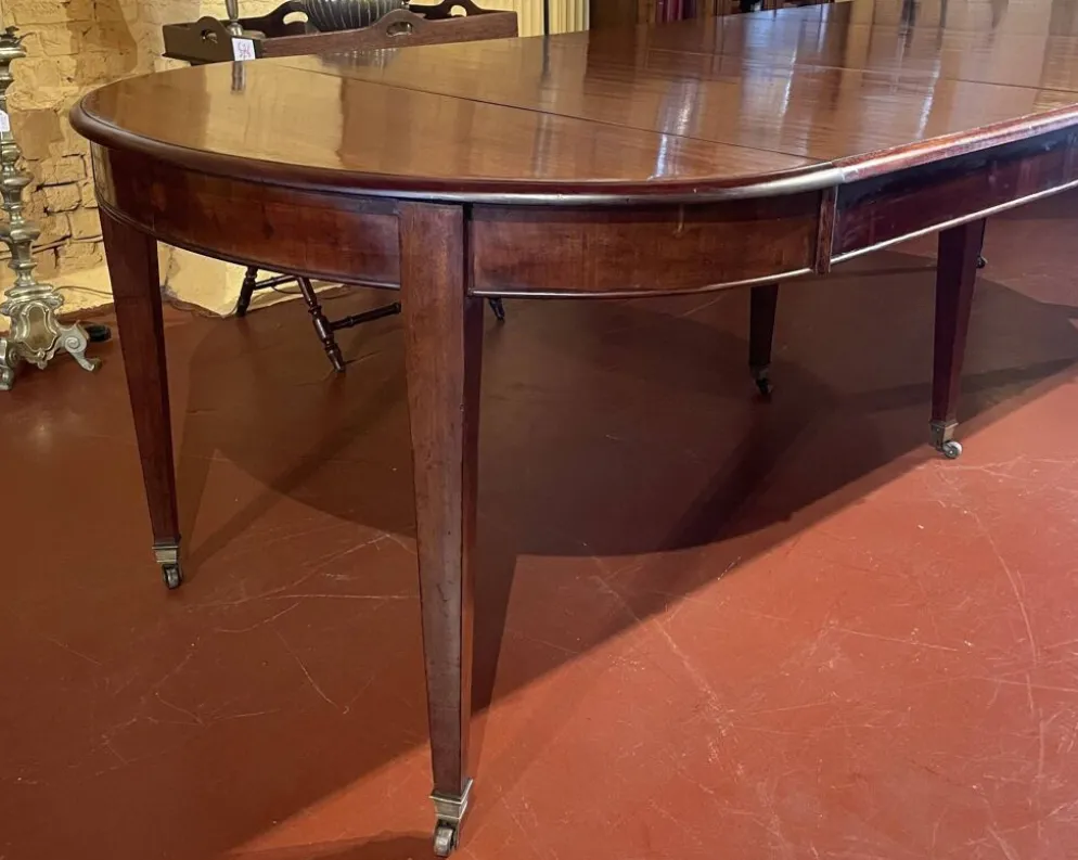 Table de salle à manger extensible Louis XVI en acajou à bandeau -19° siècl