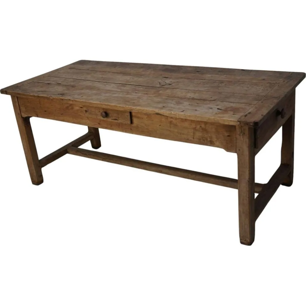 Table de salle à manger rustique française du XVIIIe siècle en vieux orme, style ferme