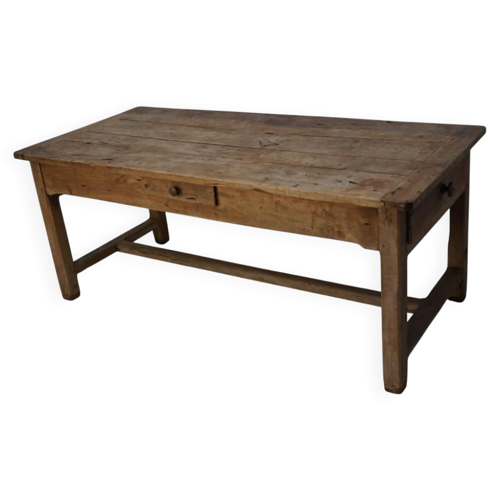Table de salle à manger rustique française du XVIIIe siècle en vieux orme, style ferme