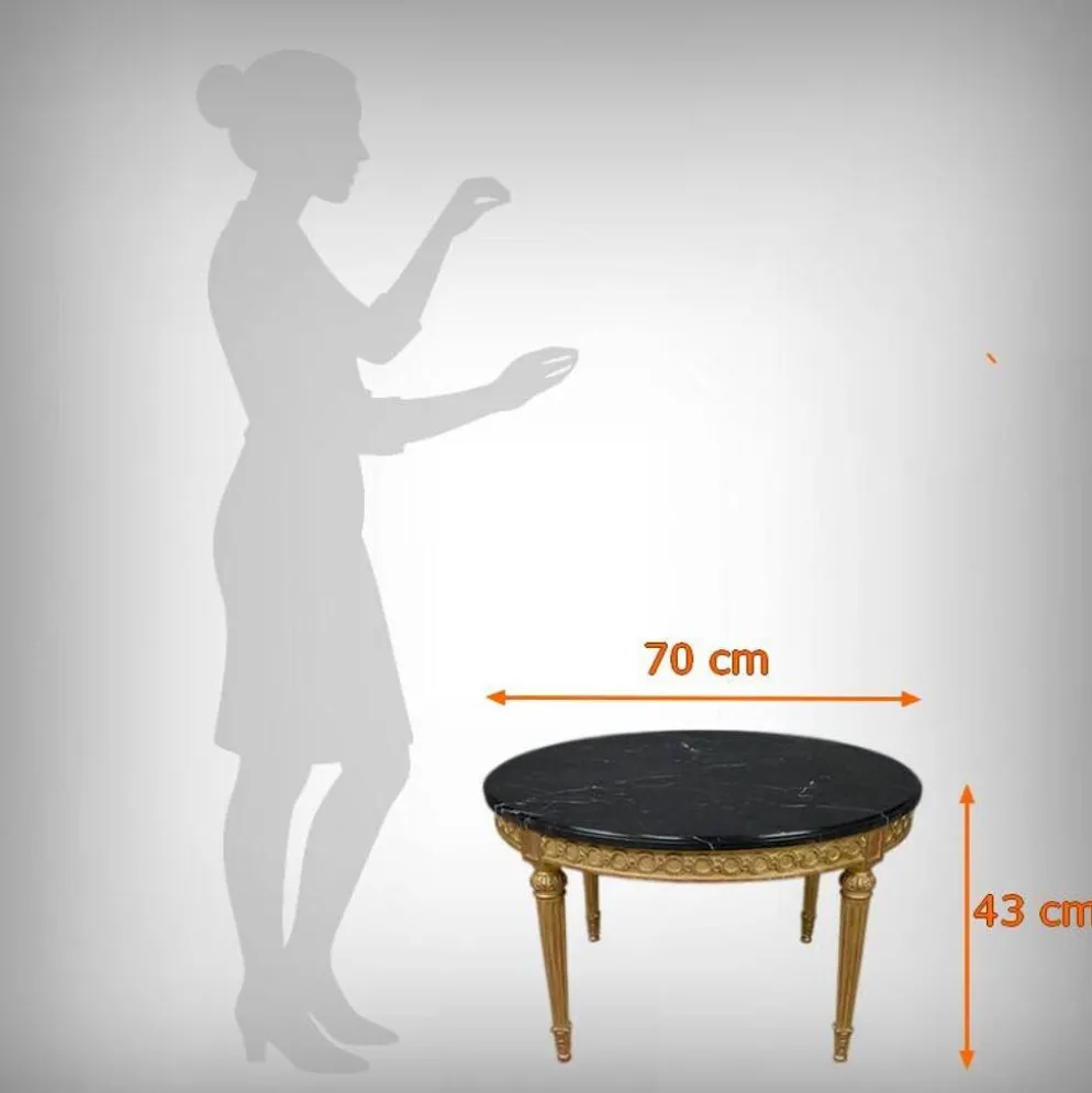 Table de Salon en Marbre & Bois Doré à l’Or fin, style Louis XVI – Milieu XXe