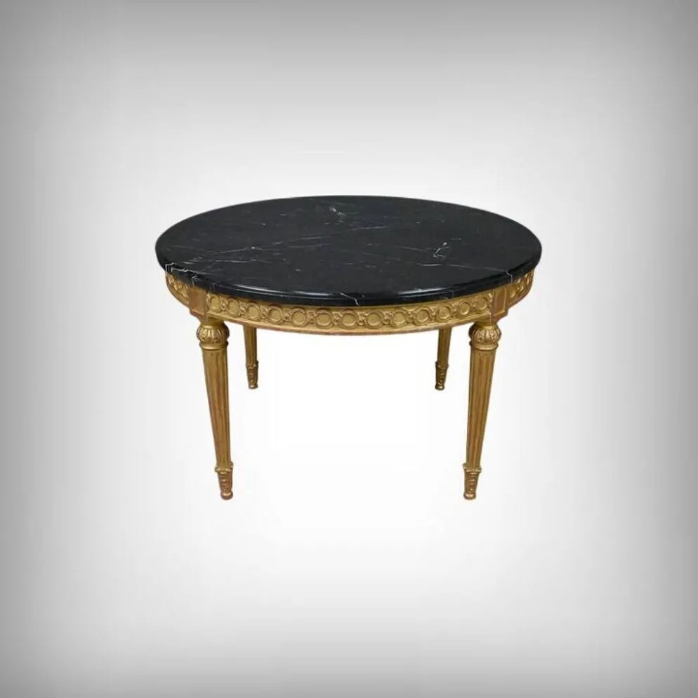 Table de Salon en Marbre & Bois Doré à l’Or fin, style Louis XVI – Milieu XXe