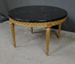 Table de Salon en Marbre & Bois Doré à l’Or fin, style Louis XVI – Milieu XXe