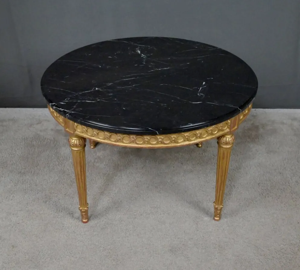 Table de Salon en Marbre & Bois Doré à l’Or fin, style Louis XVI – Milieu XXe