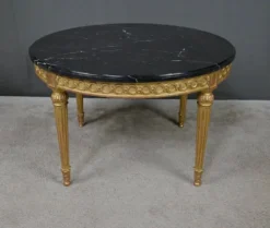 Table de Salon en Marbre & Bois Doré à l’Or fin, style Louis XVI – Milieu XXe