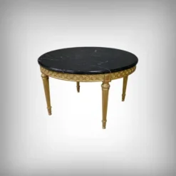 Table de Salon en Marbre & Bois Doré à l’Or fin, style Louis XVI – Milieu XXe