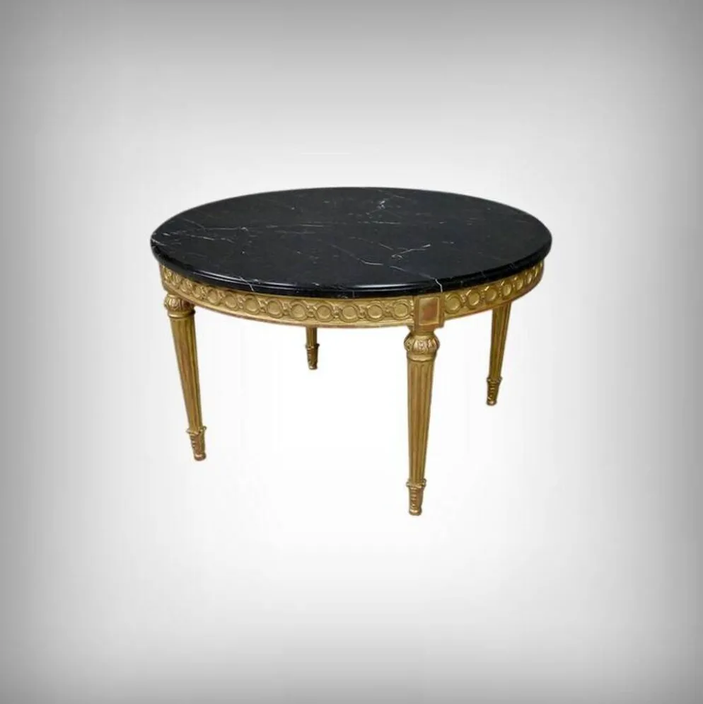 Table de Salon en Marbre & Bois Doré à l’Or fin, style Louis XVI – Milieu XXe