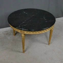 Table de Salon en Marbre & Bois Doré à l’Or fin, style Louis XVI – Milieu XXe