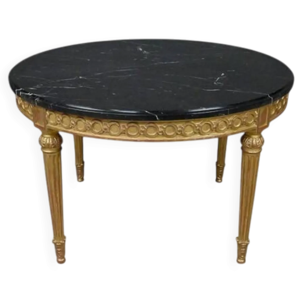 Table de Salon en Marbre & Bois Doré à l’Or fin, style Louis XVI – Milieu XXe