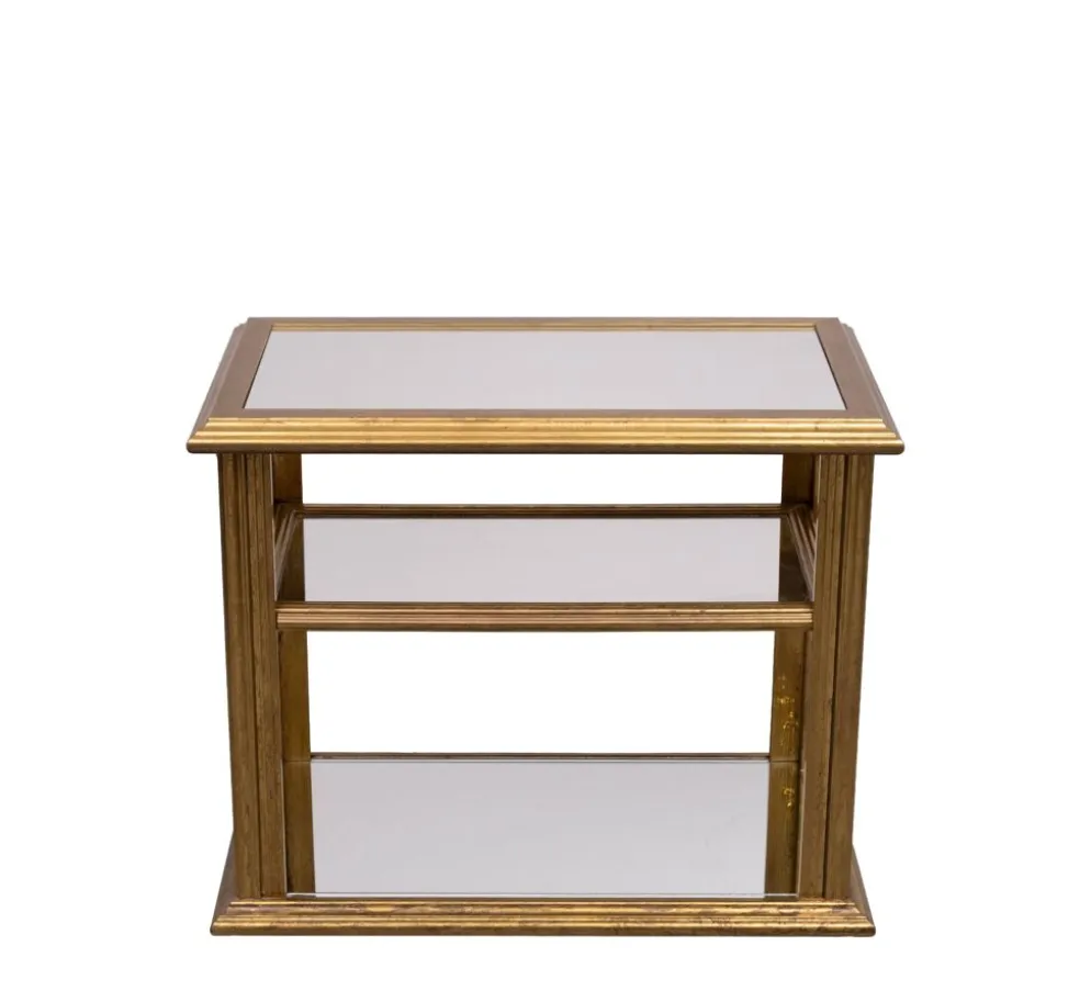 Table de service en laiton classique avec miroir, style Hollywood Regency, années 1970, France.