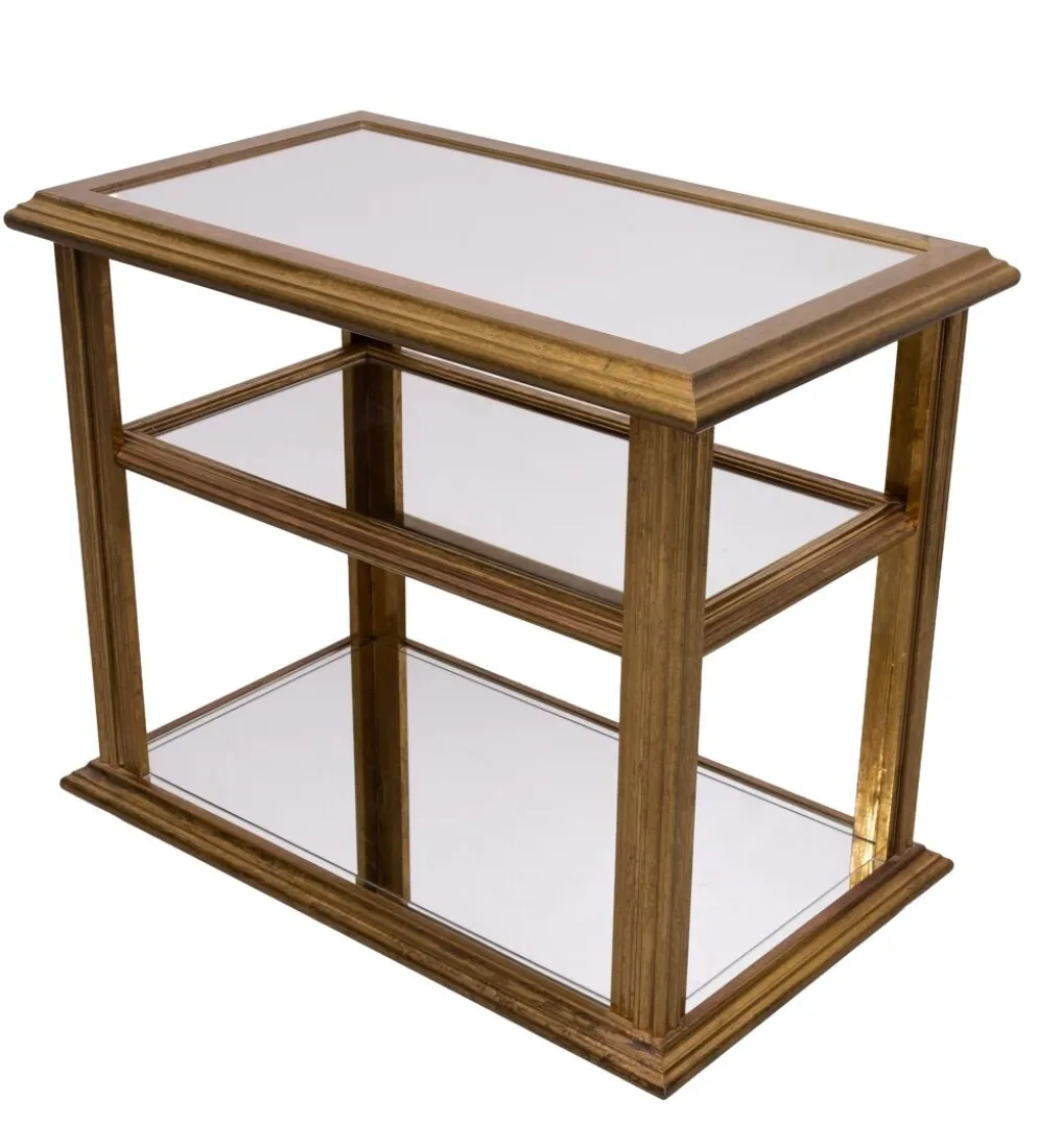 Table de service en laiton classique avec miroir, style Hollywood Regency, années 1970, France.