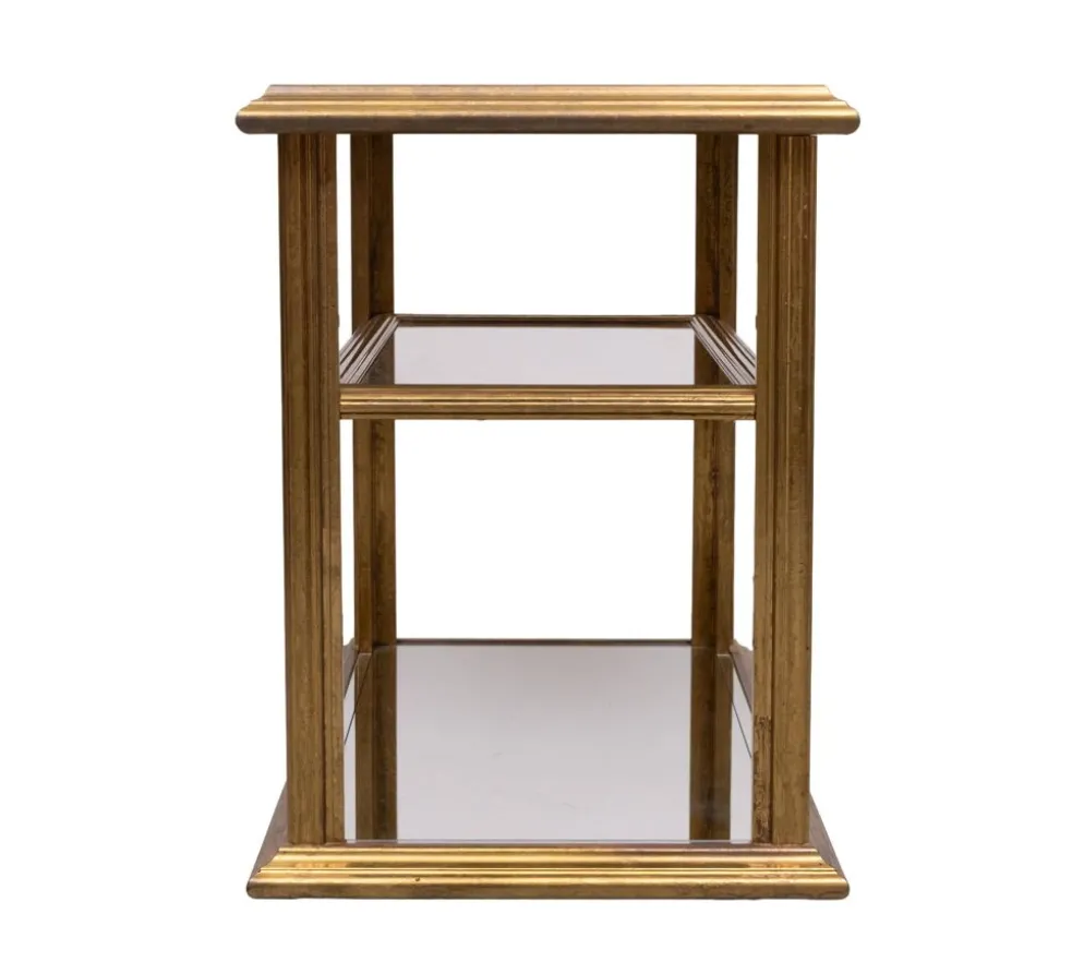 Table de service en laiton classique avec miroir, style Hollywood Regency, années 1970, France.