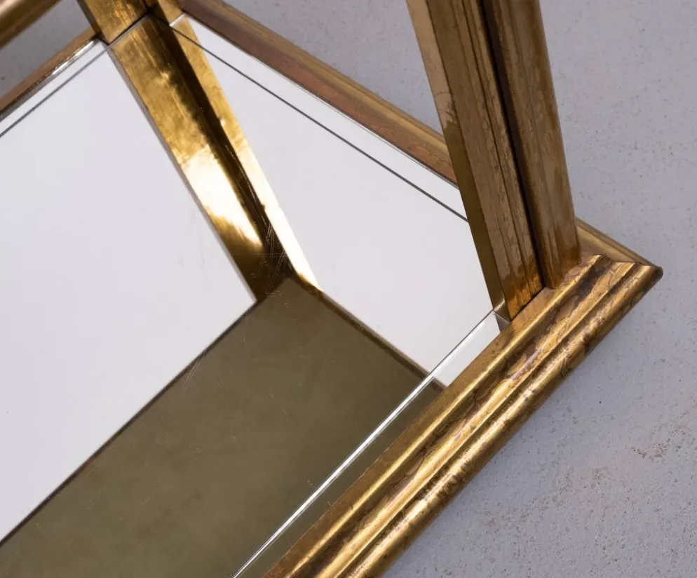 Table de service en laiton classique avec miroir, style Hollywood Regency, années 1970, France.