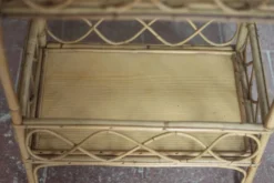 Table desserte rotin vintage, table d'appoint sur 2 niveaux