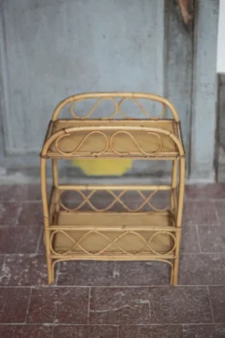 Table desserte rotin vintage, table d'appoint sur 2 niveaux