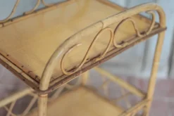 Table desserte rotin vintage, table d'appoint sur 2 niveaux