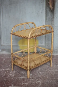 Table desserte rotin vintage, table d'appoint sur 2 niveaux