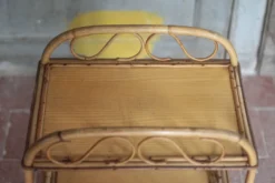 Table desserte rotin vintage, table d'appoint sur 2 niveaux