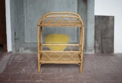 Table desserte rotin vintage, table d'appoint sur 2 niveaux
