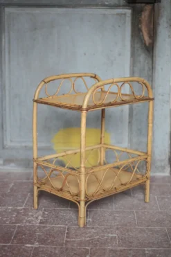 Table desserte rotin vintage, table d'appoint sur 2 niveaux