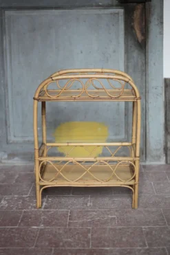 Table desserte rotin vintage, table d'appoint sur 2 niveaux