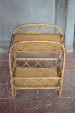 Table desserte rotin vintage, table d'appoint sur 2 niveaux