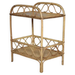 Table desserte rotin vintage, table d'appoint sur 2 niveaux