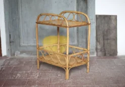 Table desserte rotin vintage, table d'appoint sur 2 niveaux
