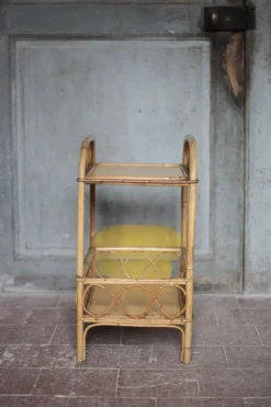 Table desserte rotin vintage, table d'appoint sur 2 niveaux