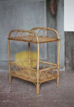 Table desserte rotin vintage, table d'appoint sur 2 niveaux