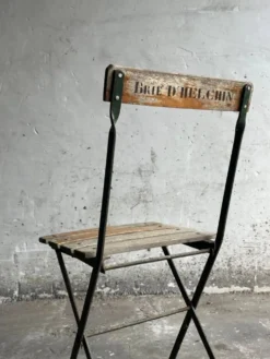 Table de terrasse de brasserie vintage des années 1930 avec chaise pliante en métal vert et bois