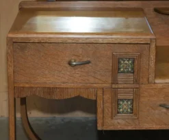 Table de toilette en chêne blanchi Art Déco avec tabouret Heal's