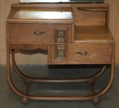 Table de toilette en chêne blanchi Art Déco avec tabouret Heal's