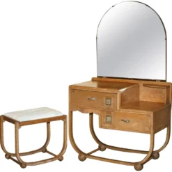 Table de toilette en chêne blanchi Art Déco avec tabouret Heal's
