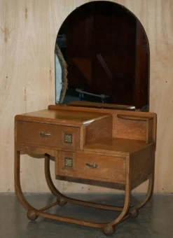 Table de toilette en chêne blanchi Art Déco avec tabouret Heal's