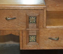 Table de toilette en chêne blanchi Art Déco avec tabouret Heal's