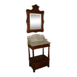 Table de toilette et son miroir en noyer vers 1880