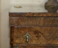 Table de toilette gothique en noyer Burr & Burl avec ferrures en laiton