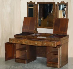 Table de toilette gothique en noyer Burr & Burl avec ferrures en laiton