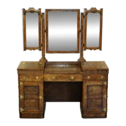 Table de toilette gothique en noyer Burr & Burl avec ferrures en laiton