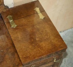 Table de toilette gothique en noyer Burr & Burl avec ferrures en laiton
