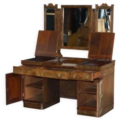 Table de toilette gothique en noyer Burr & Burl avec ferrures en laiton