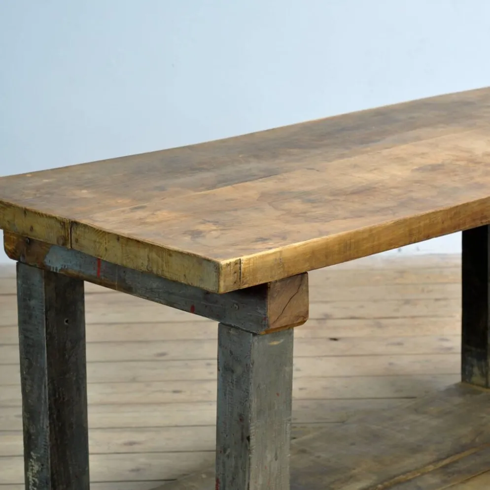Table de travail en chêne industriel, vers 1950