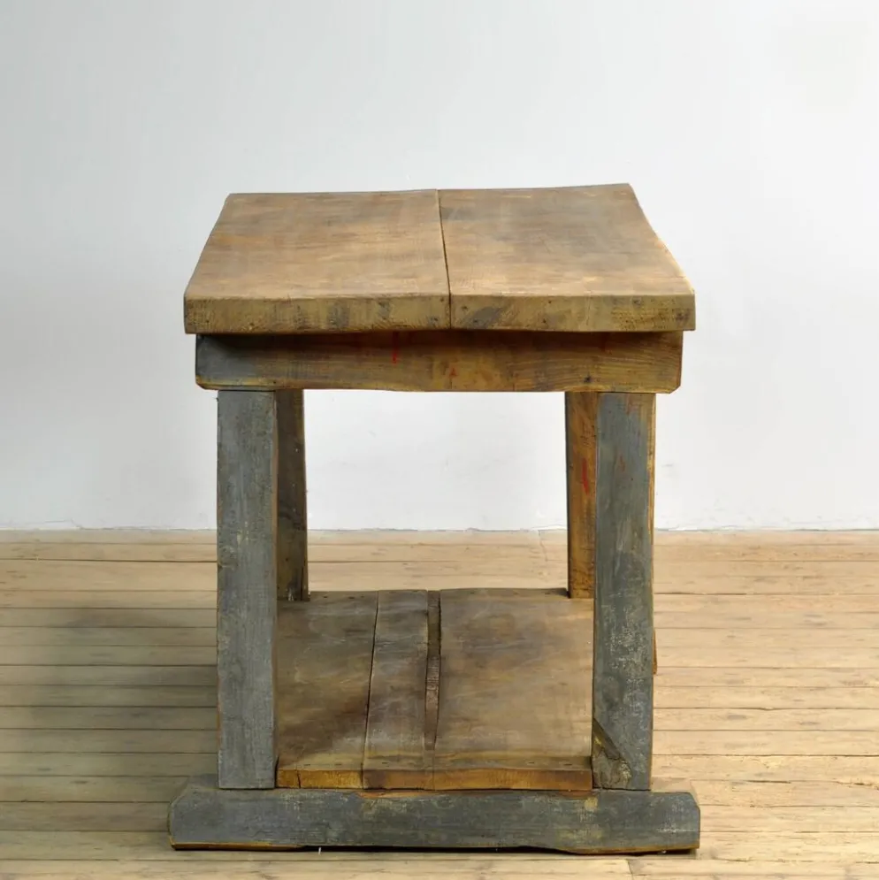Table de travail en chêne industriel, vers 1950