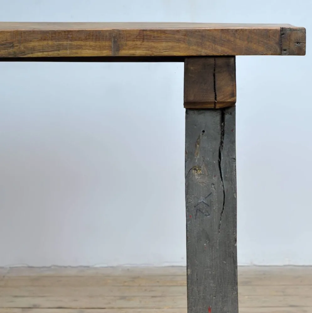 Table de travail en chêne industriel, vers 1950
