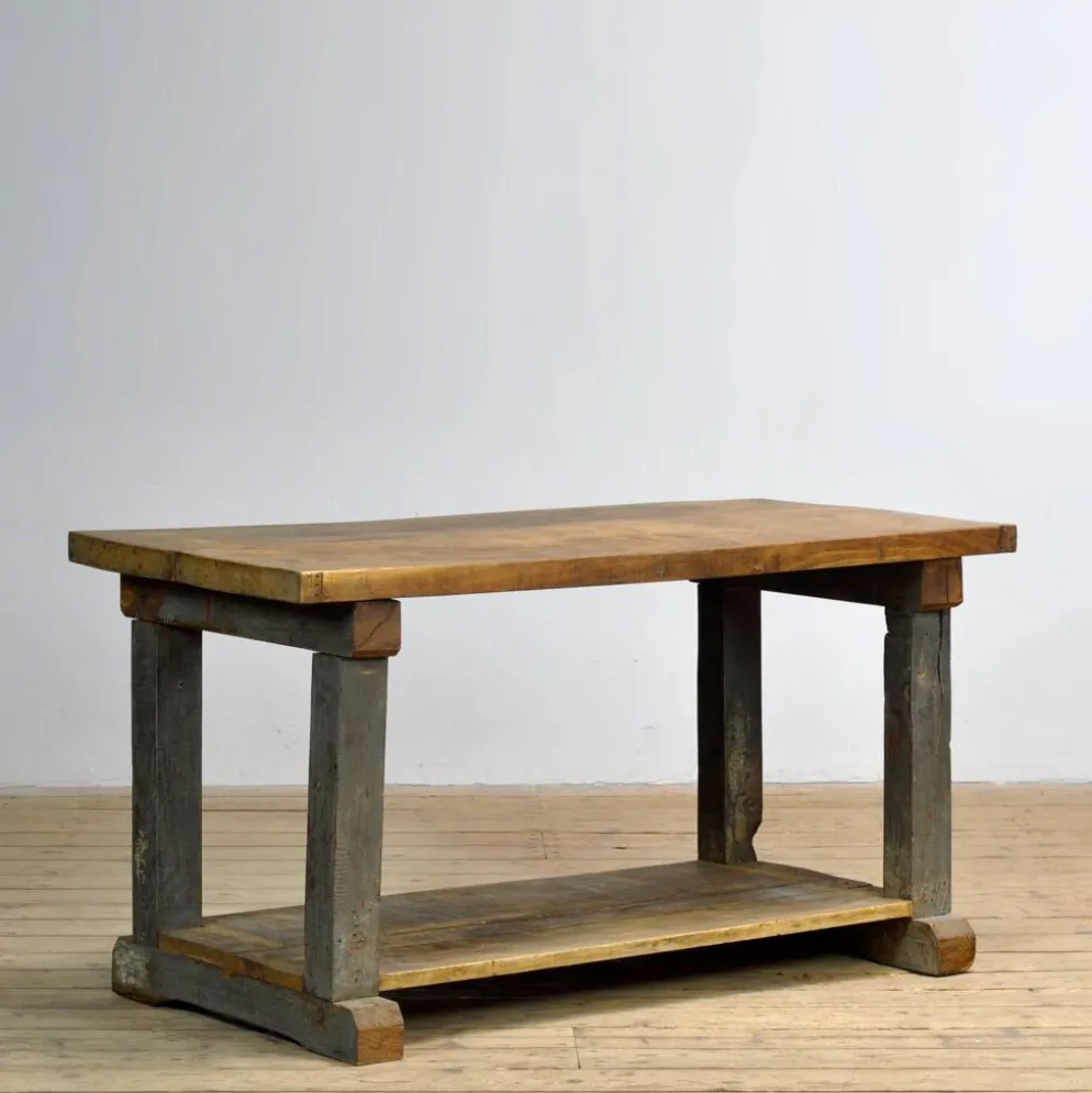 Table de travail en chêne industriel, vers 1950