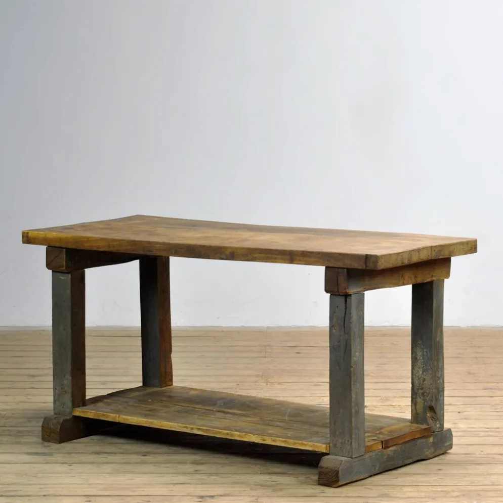 Table de travail en chêne industriel, vers 1950