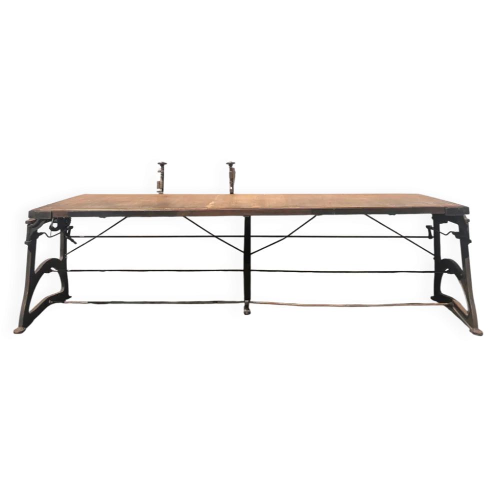 Table de travail en fonte et bois